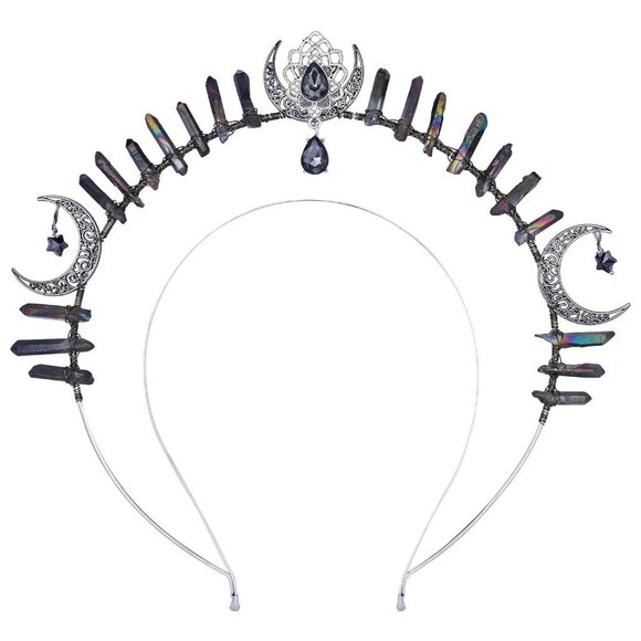 Goth Goddess Halo Crown Black Moon Star Headband Cosplay Festival Wedding main image 4